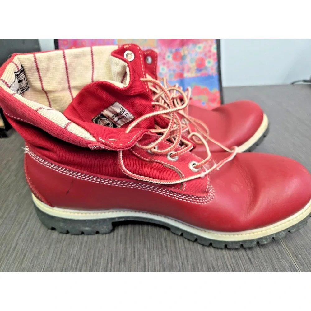 Timberland Mens Vintage Red Leather Convertible Lace Up‎ Combat Boots 90's Rare